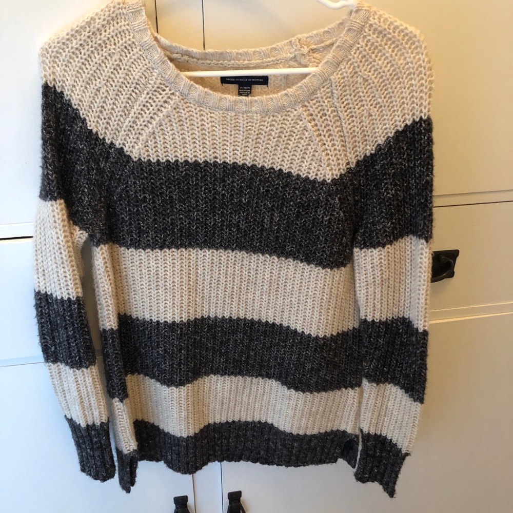grey and cream sweater